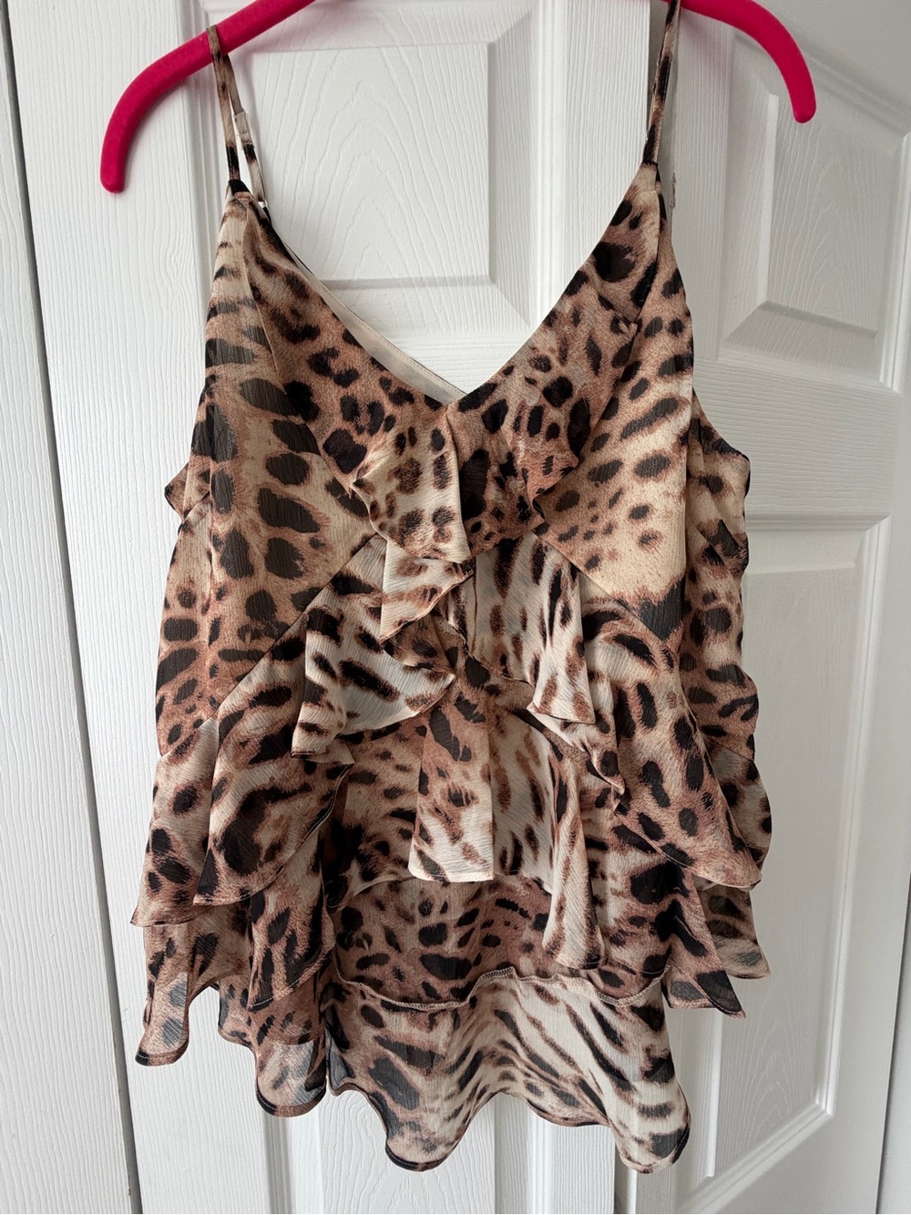 Express Leopard Print Ruffle Cami Top - Brown/Tan